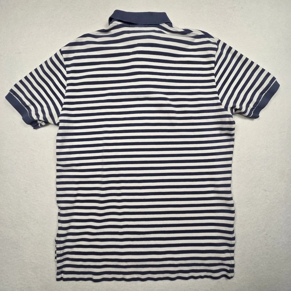 Vintage 90s Polo Ralph Lauren Polo Shirt L Blue White Striped Short Sleeve Vtg
